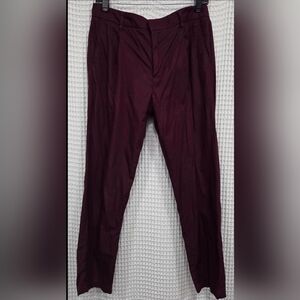 Topman Men's Flat Front Pants Solid Burgundy 34 Regular Waist